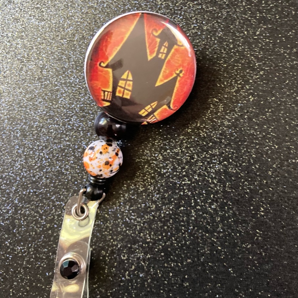 Halloween Haunted House ID Badge Reel w/Beads